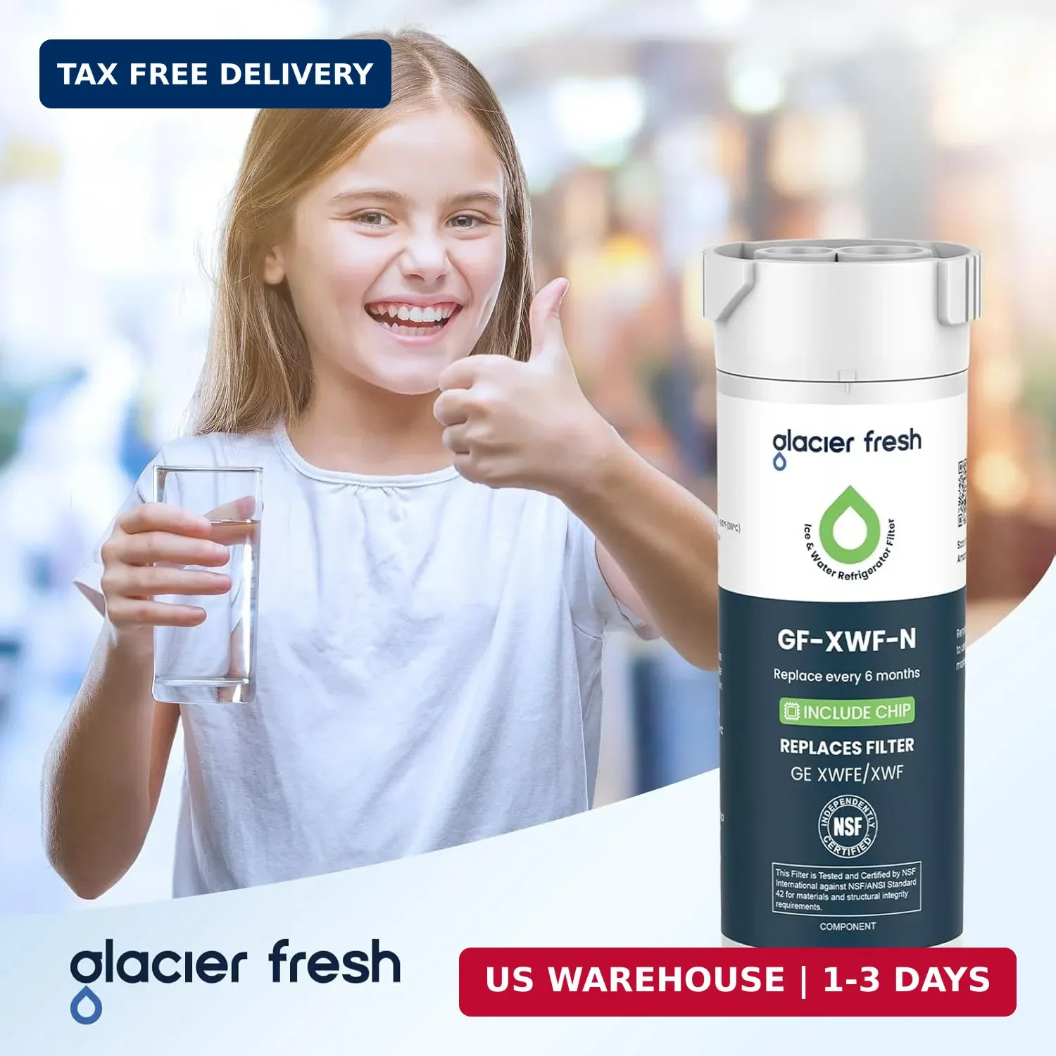 GLACIER FRESH Water Filter Compatible with XWFE (Built-in CHIP), Replacement for