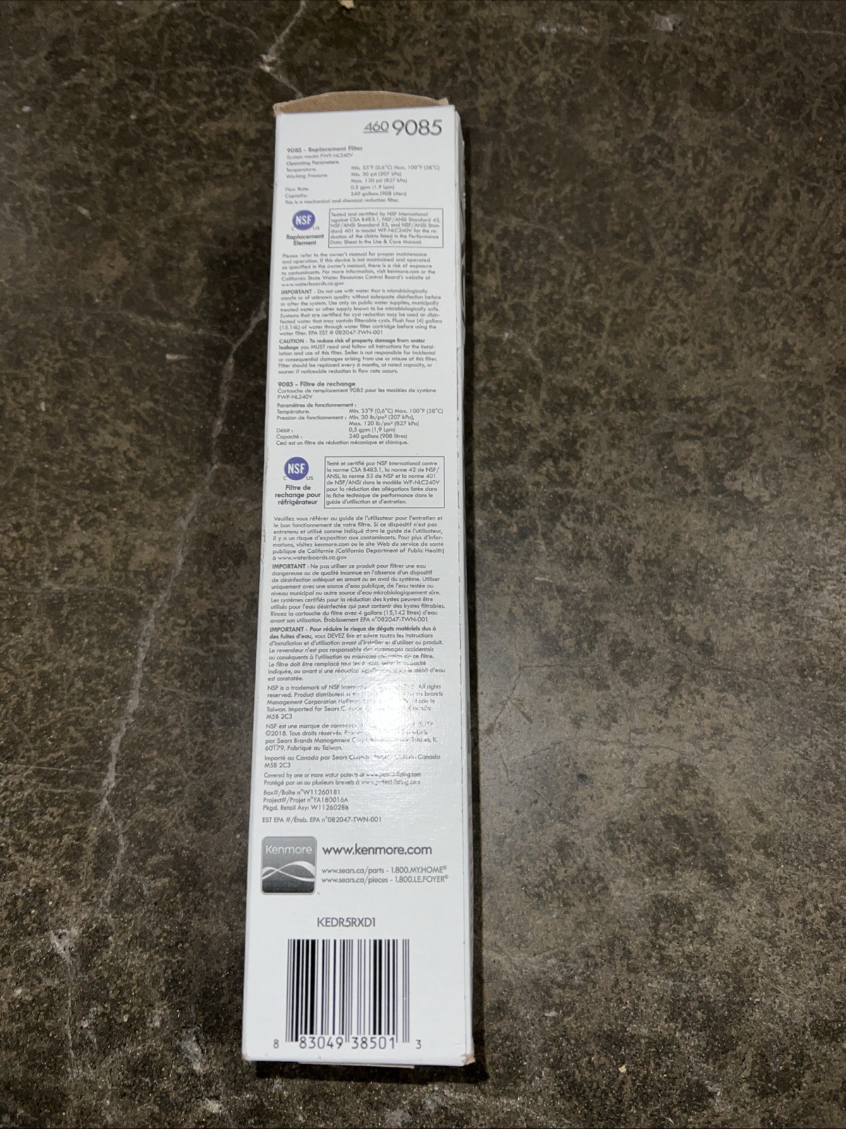 Kenmore 9085 4609085 Refrigerator Water Filter 4609010 NIB Single Pack