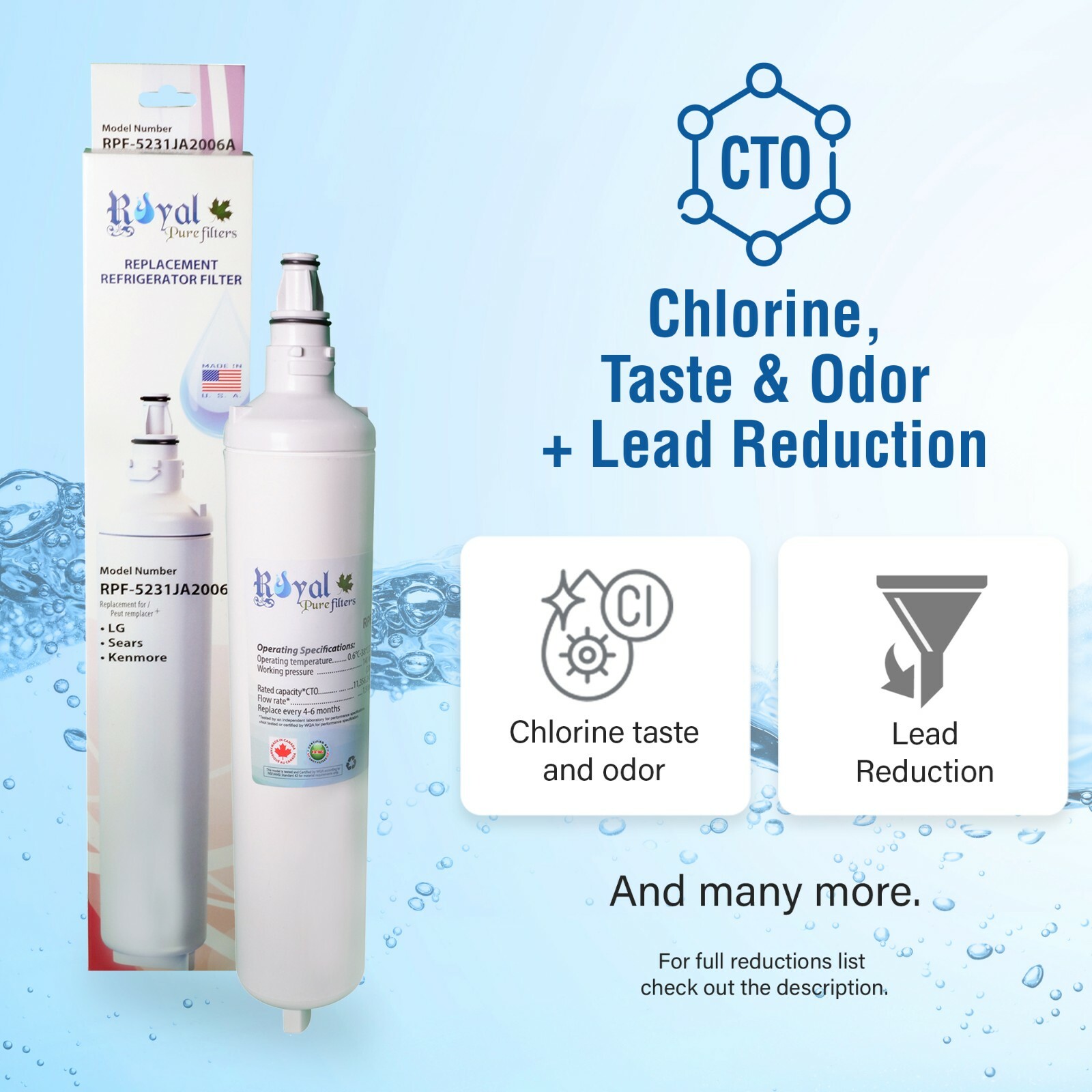 Fits Kenmore 469990 Replacement Refrigerator Water Filter RPF-5231JA2006A(1Pack)