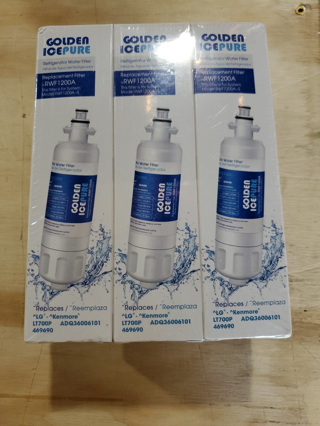 3 Golden Icepure RWF1200A Water Filters & 3 GP-AF004 Air Filters LG Kenmore