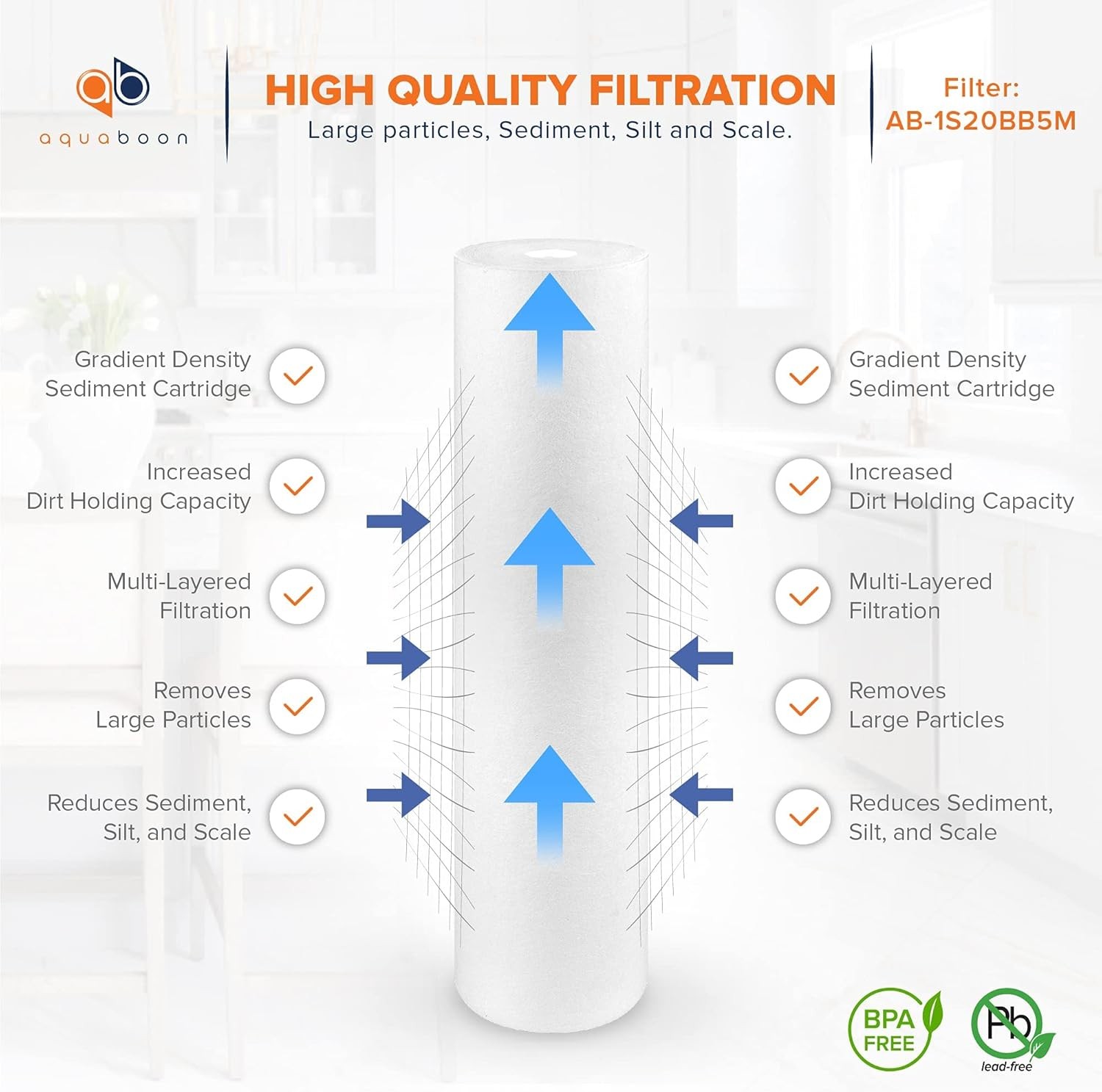 5 Micron20x4.5Whole House Sediment Filter Cartridge20in Water Filter Replacement