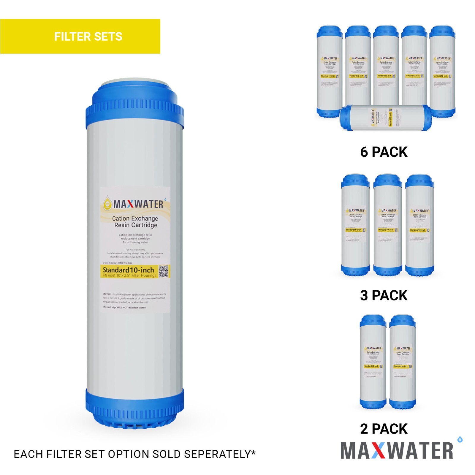 (1-6 Pack) 10″ Hardness Reduction Water Softening Cation Resin Filters for WH