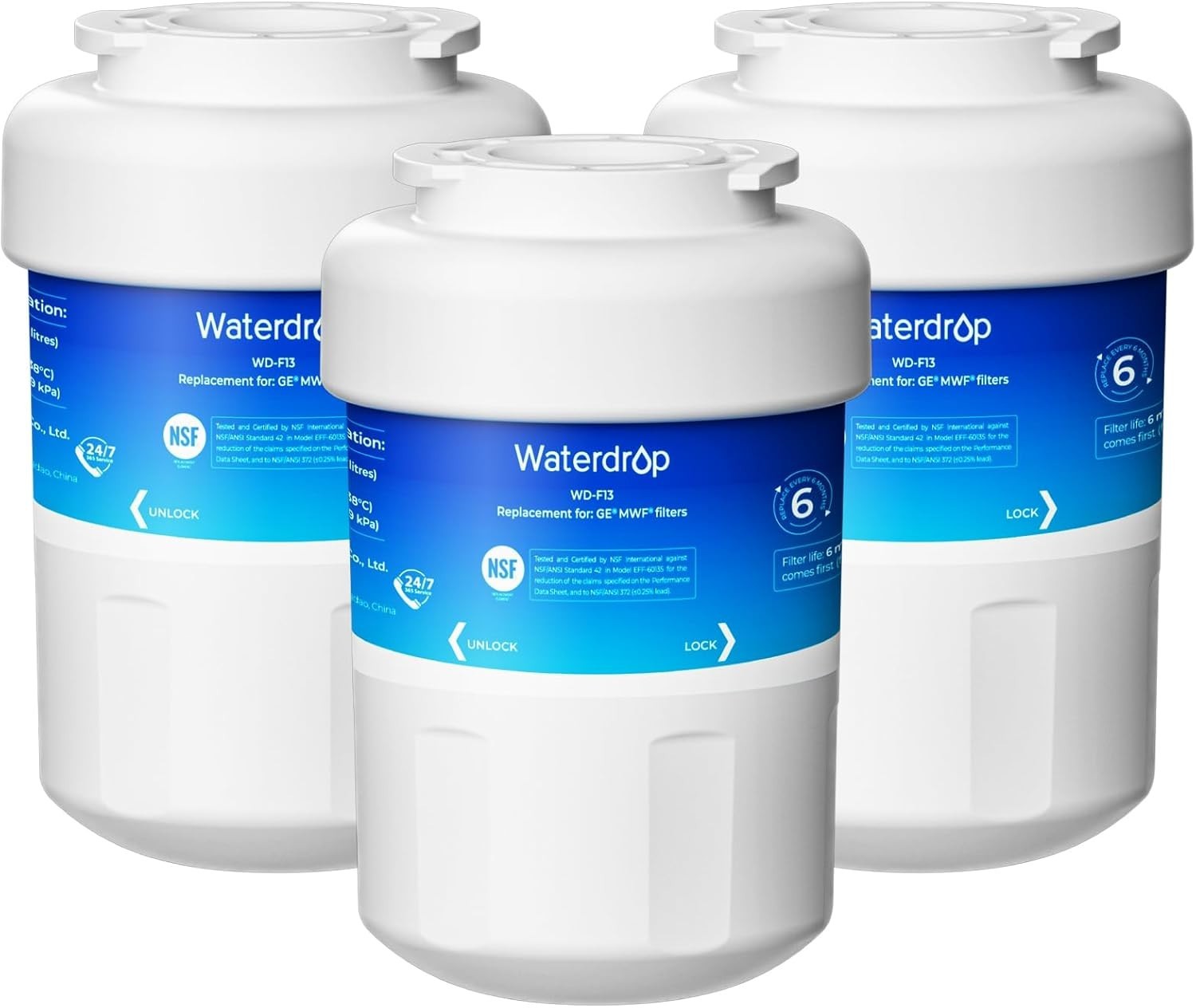 3 Pack Water Filter Compatible with GE MWF NSF Certified Lead Free Material