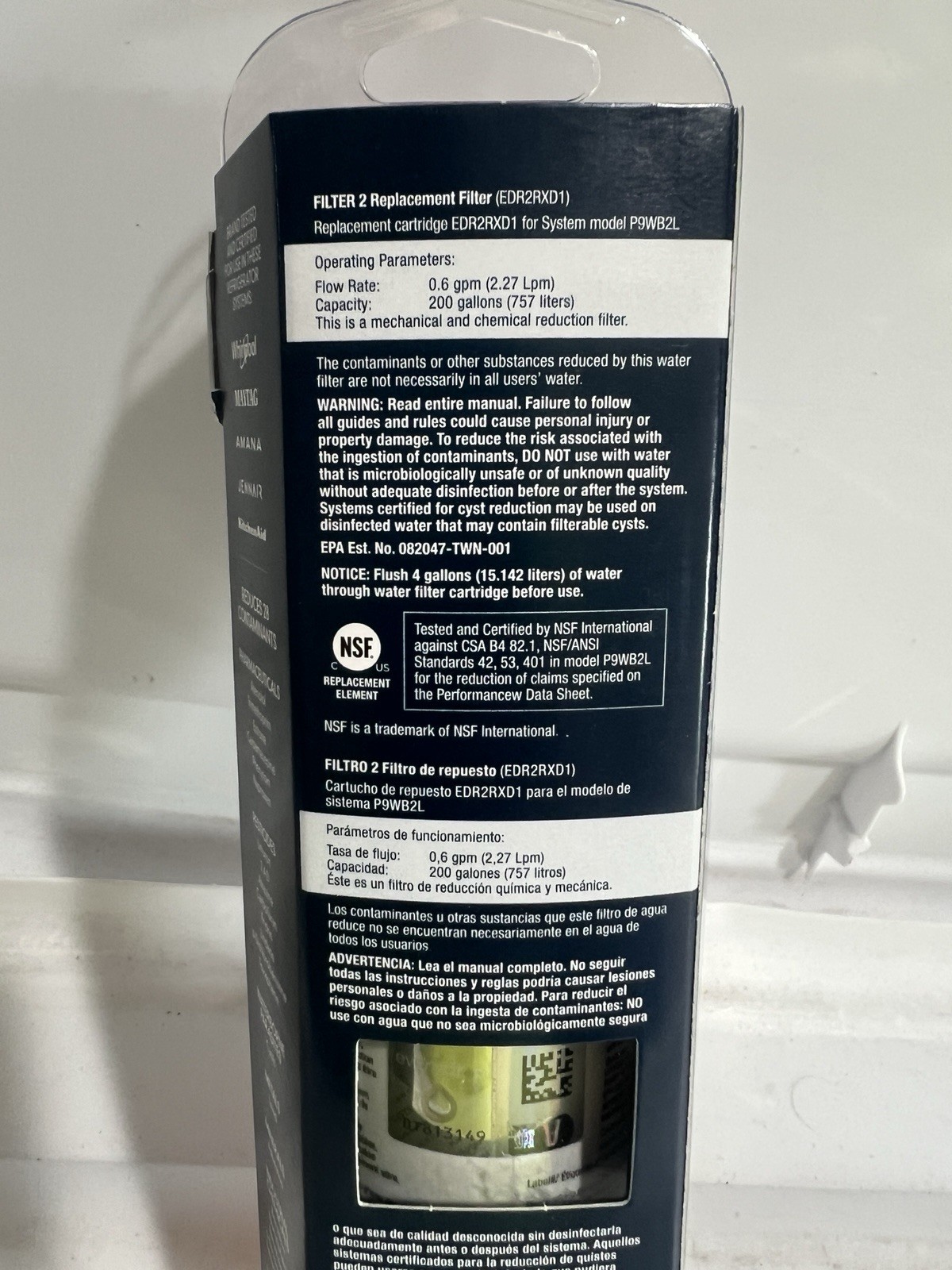 Ice and Water Refrigerator Filter 2 EDR2RXD1 Single NEW