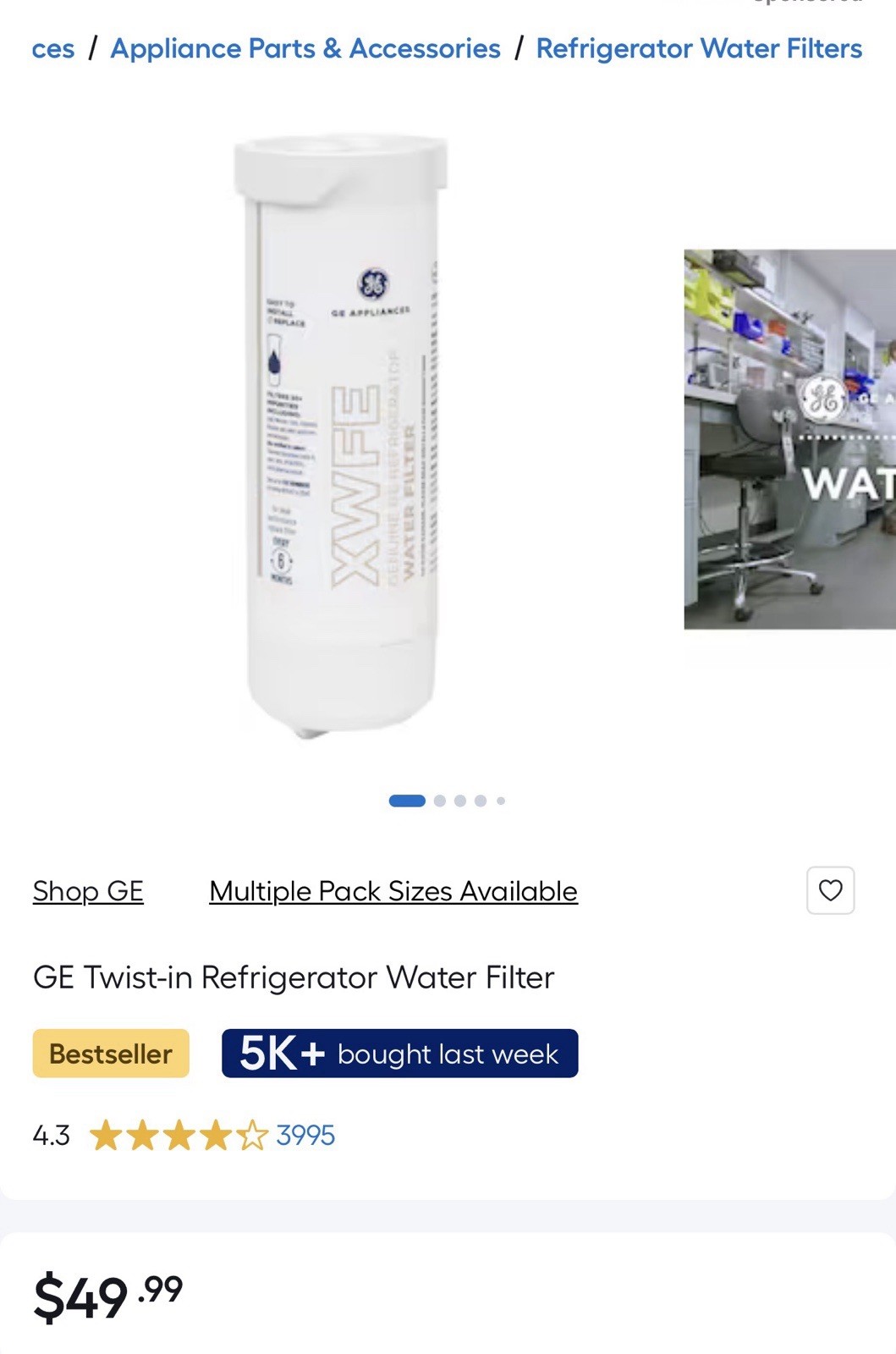 GE Twist-in Refrigerator Water Filter GE Appliances