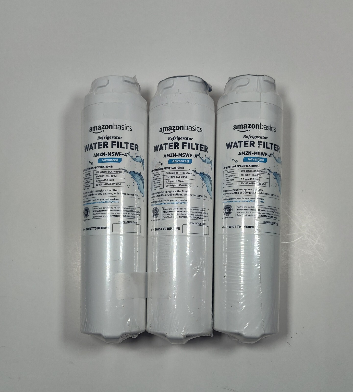 Three Pack – Amazon Refrigerator Water Filters AMZN-MSWF-A NEW / SEALED Qty. 3