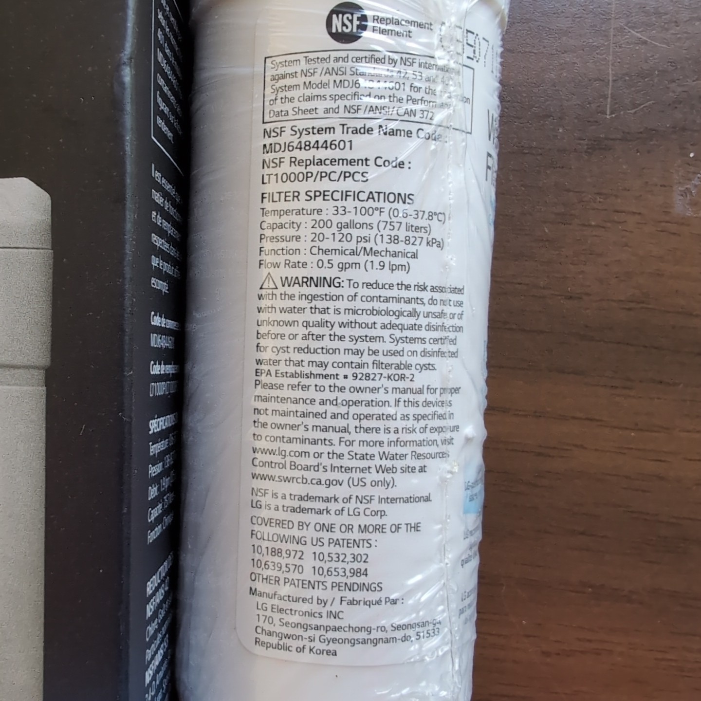 Genuine LG Water Filter Replacement Cartridge LT1000P/PC/PCS – New and Sealed!