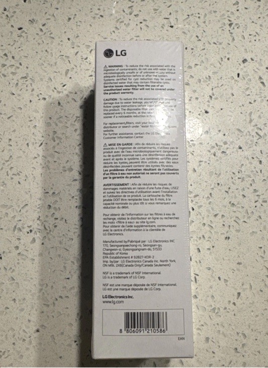 LG LT1000P Water Filter Replacement Cartridge LT1000PC/PCS New & Sealed E51