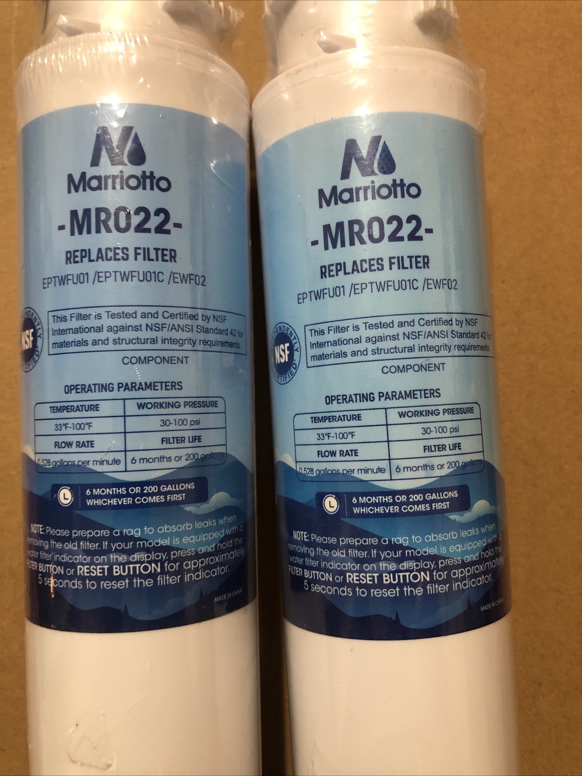 Marriotto MR022 Replacement Water Filter – Pack Of 2 – New Sealed