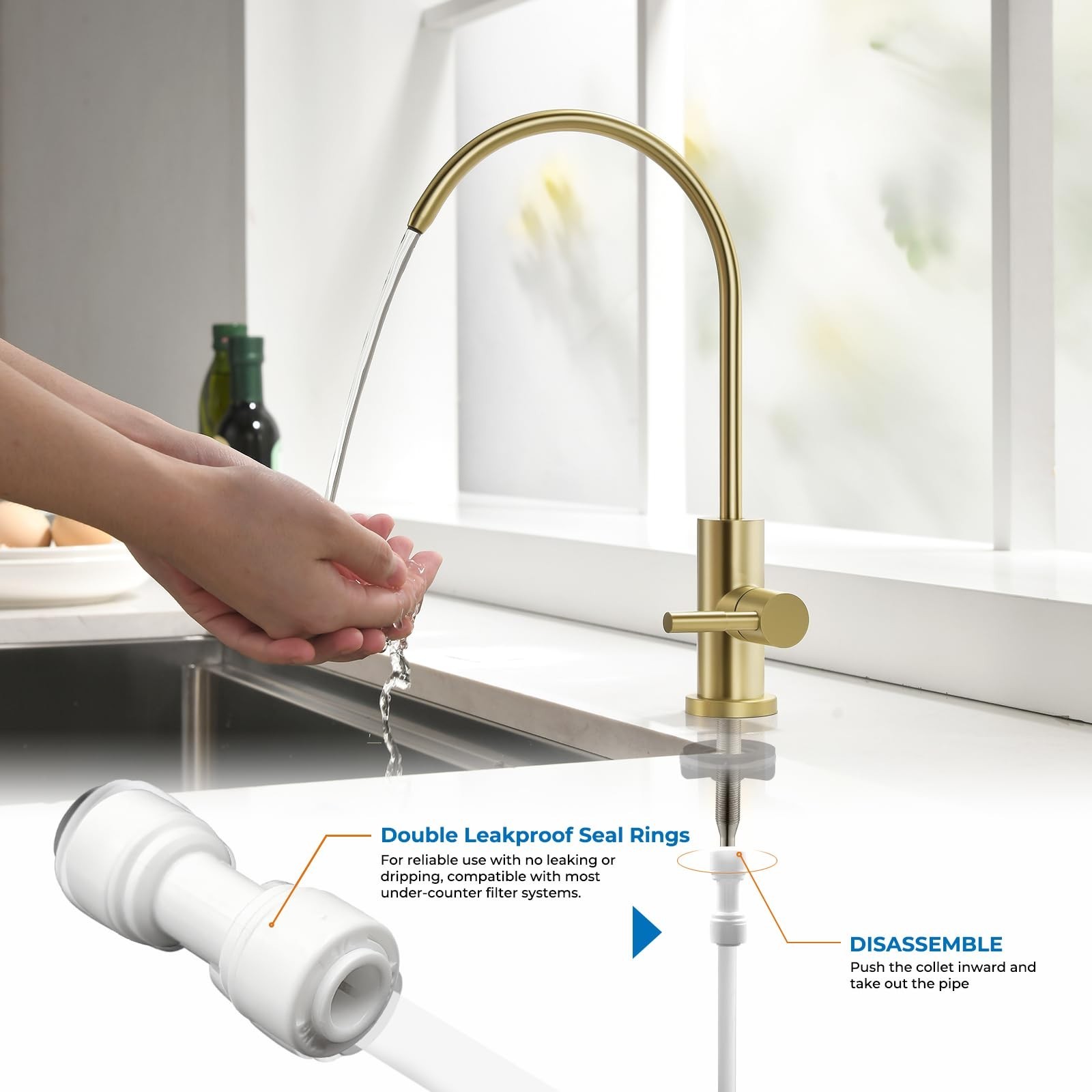 Gold Kitchen Sink Faucet – Stainless Steel Water Filter for RO Systems – Beverag