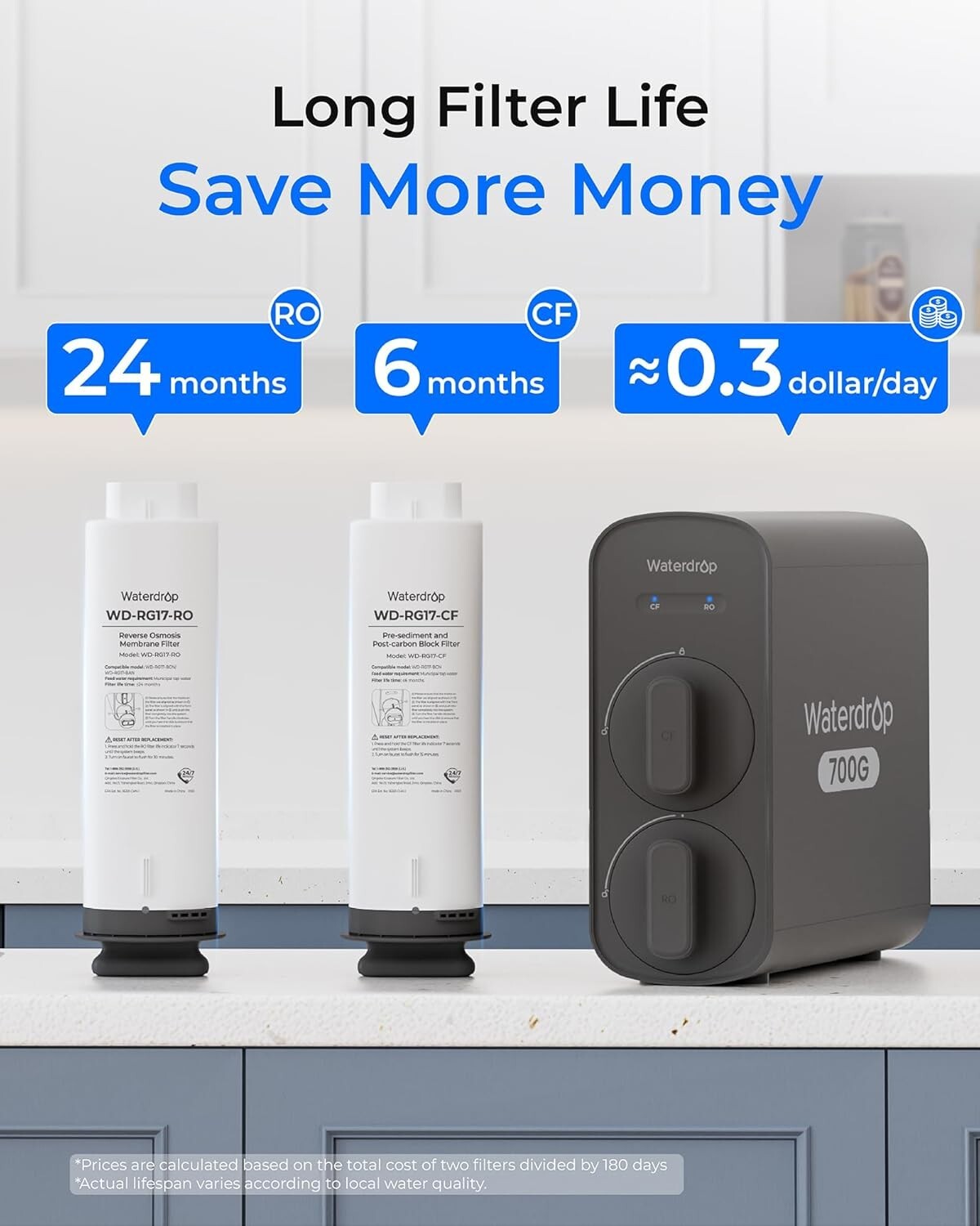Waterdrop G5P700 Reverse Osmosis Water Filter, 700G Fast Flow, Smart LED Faucet