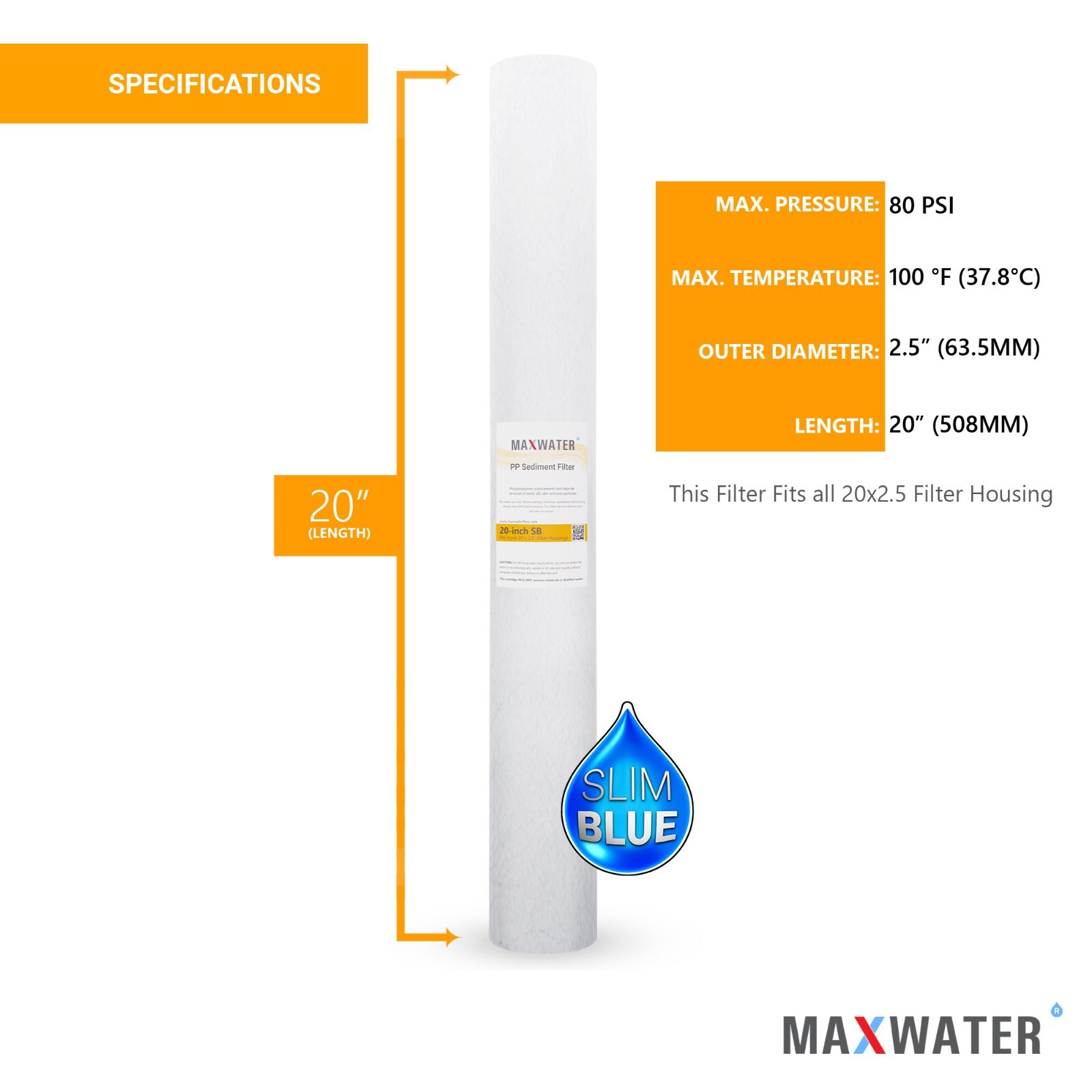 25 Pack Whole House Sediment Water Filter Cartridge 1 Micron size 20″ x 2.5″