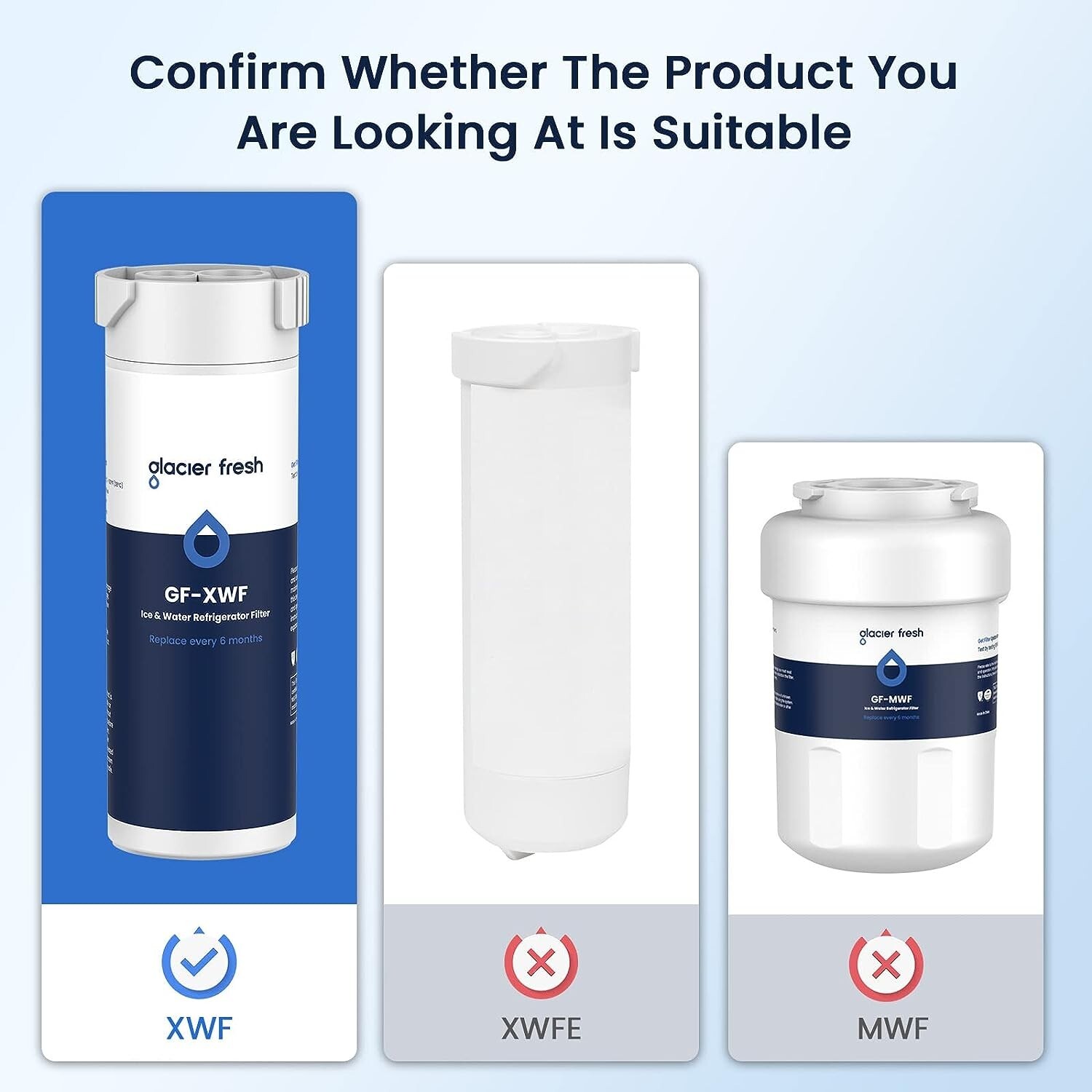 GLACIER FRESH XWF Replacement For GE XWF Refrigerator Water Filter Pack of 2