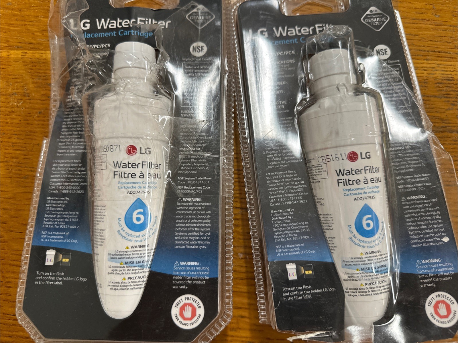 2 Genuine LG Water Filter Replacement Cartridge LT1000P/PC/PCS