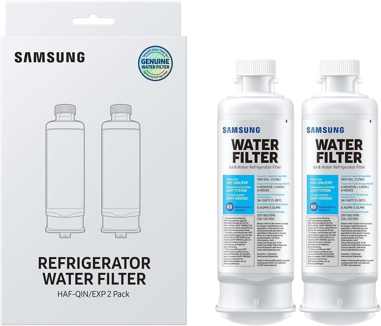 Samsung HAF-QIN-2P/EXP Genuine Refrigerator Water Filter 2 Pack OEM Easy Install