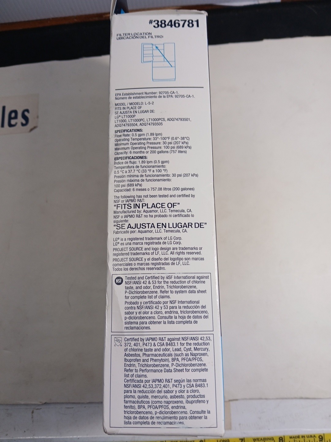 Project Source 3846781 TWO Pack Refrigerator Water Filter L-5-2 Fits LG LT1000P