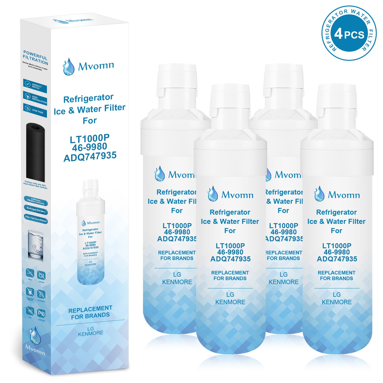 4 PACK Refresh Refrigerator Ice Water Filter For LG LT1000P ADQ747935 Brand New