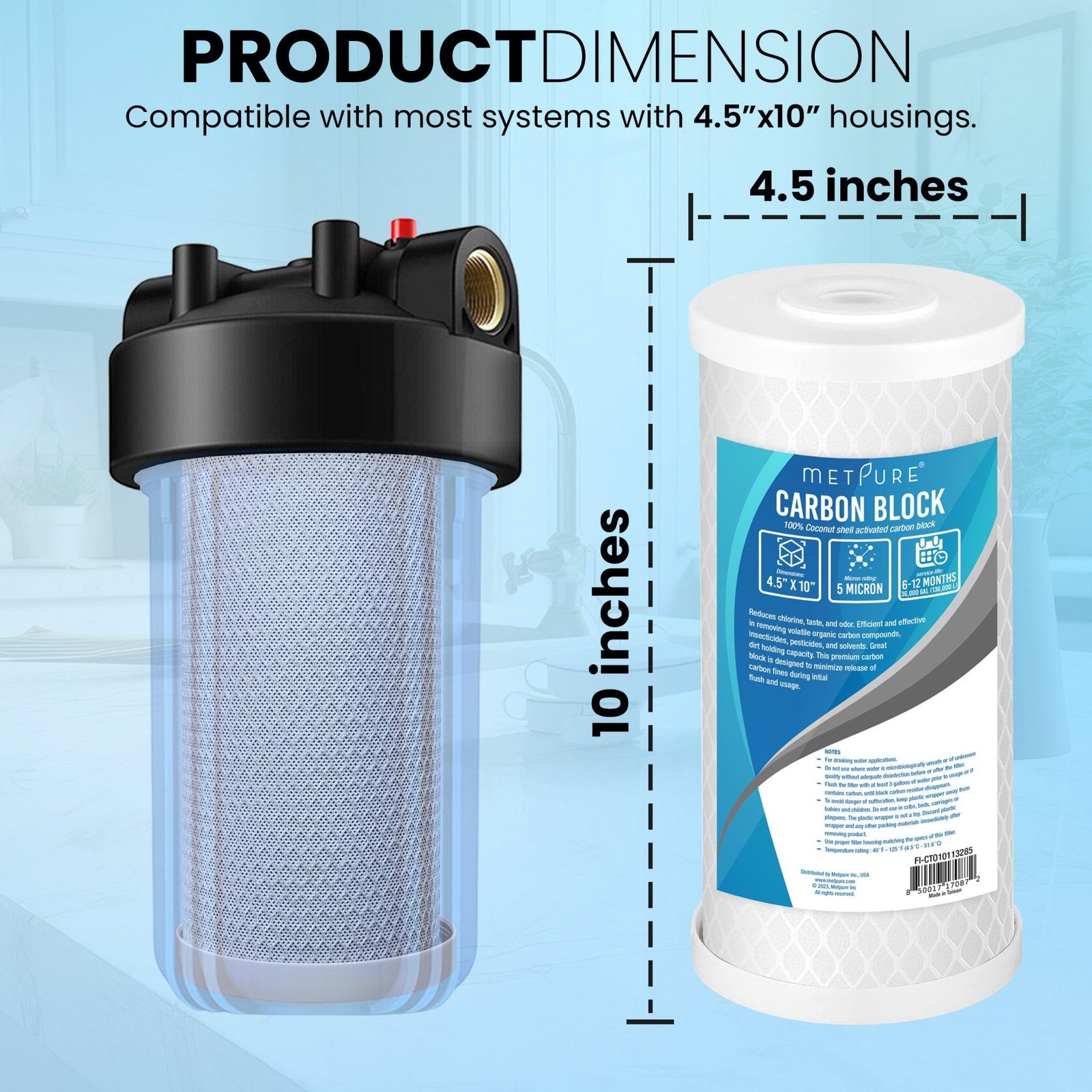 1 to 12 Pack 10” x 4.5” Whole House Carbon Block Water Filter Replacement 5 Mic