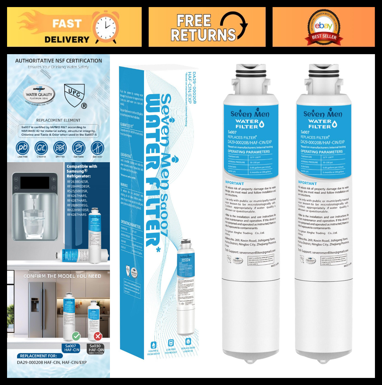 Water Filter Replacement Compatible with Samsung HAF-CIN/EXP, DA29-00020B, 2-Pac