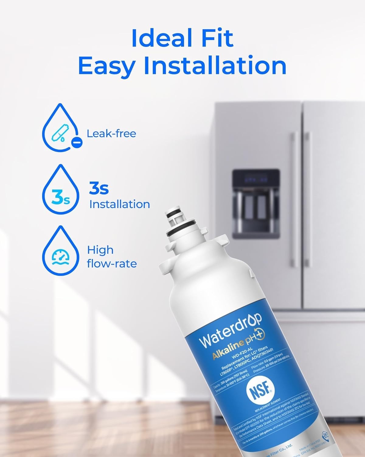 Waterdrop ADQ73613401 Refrigerator Water Filter, Replacement for LG® LT800P®（6）
