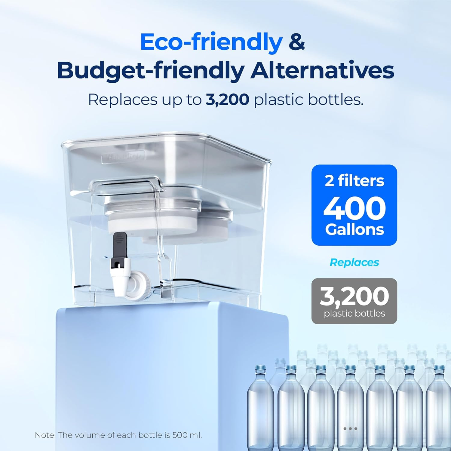 WFD-22L-DF Water Filter Dispenser, 40-Cup Water Purifier, 2 Built-In Filters, 8X