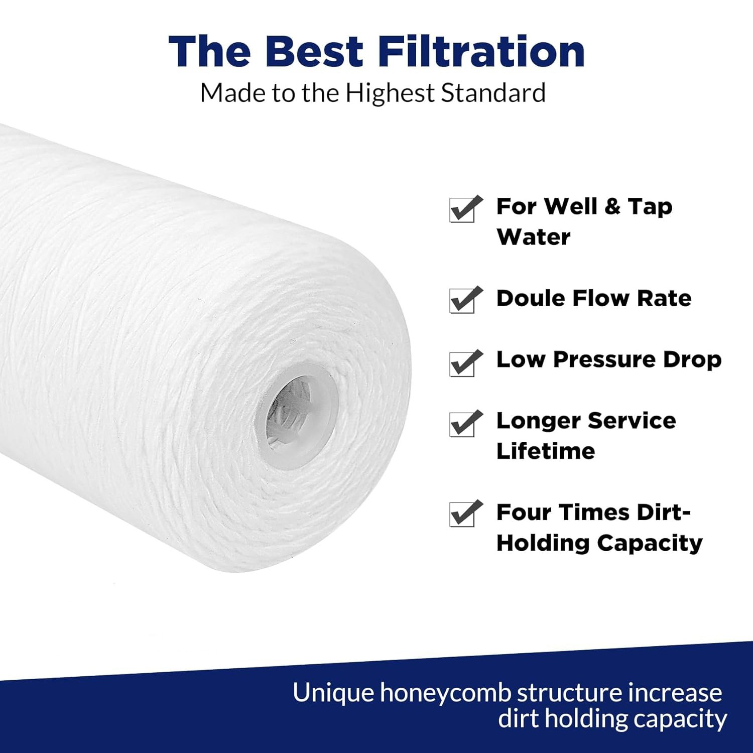 6 Pack 20″ x 4.5″ Big Blue Whole House System String Wound Sediment Water Filter