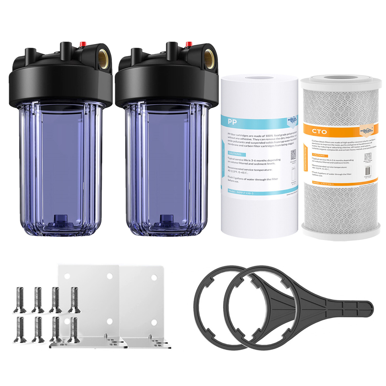 2-Stage 10 Inch Clear Whole House Water Filter Housing 10″ x 4.5″ Filtration Set