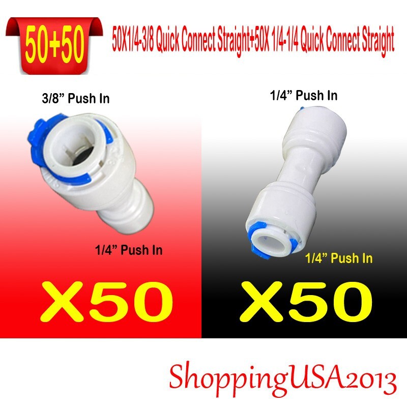 50PCS 1/4″-3/8″ Quick Connect Straight +50 Push In Straight Fitting 1/4″-1/4″