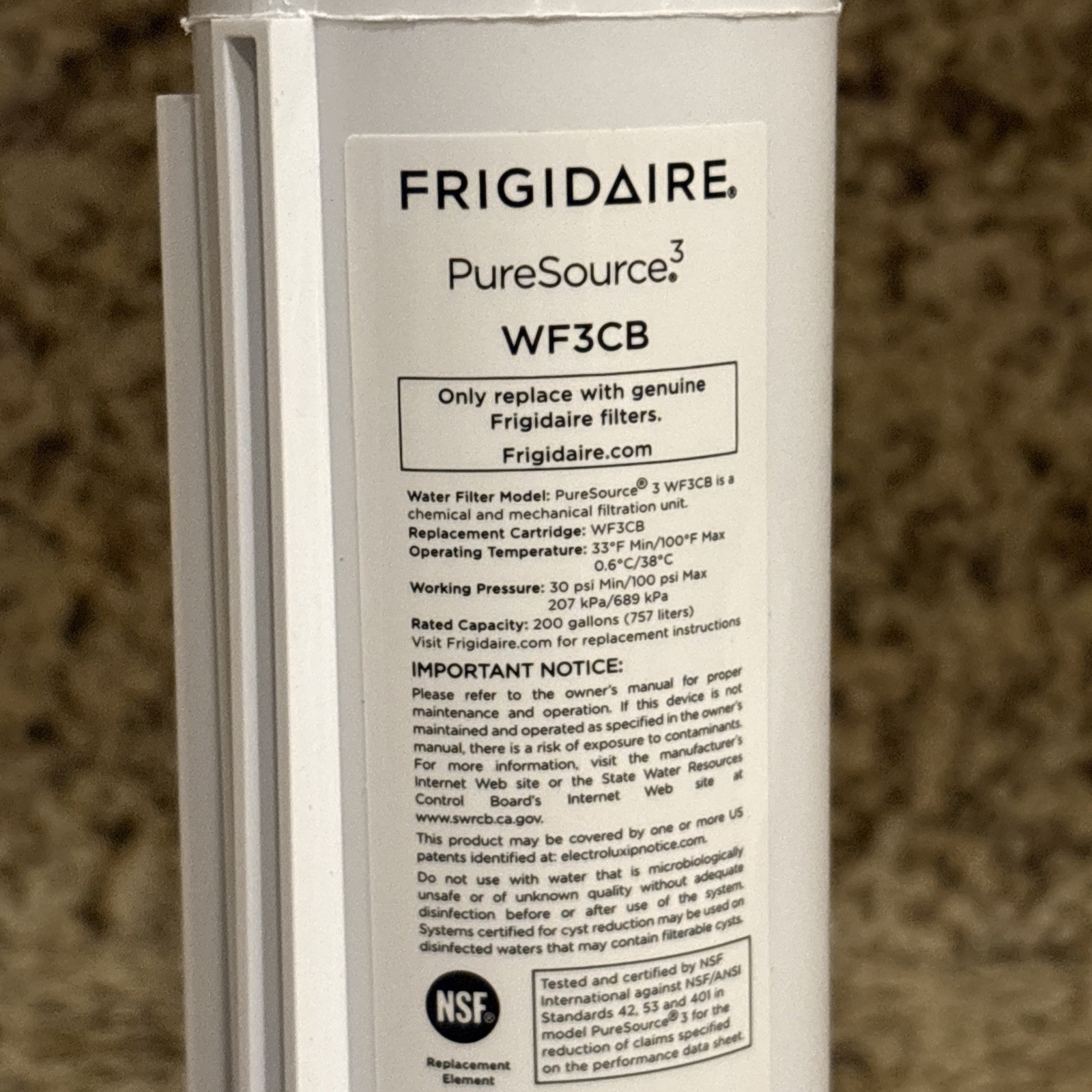 Frigidaire WF3CB Puresource3 Refrigerator Water Filter, White, 1 Count