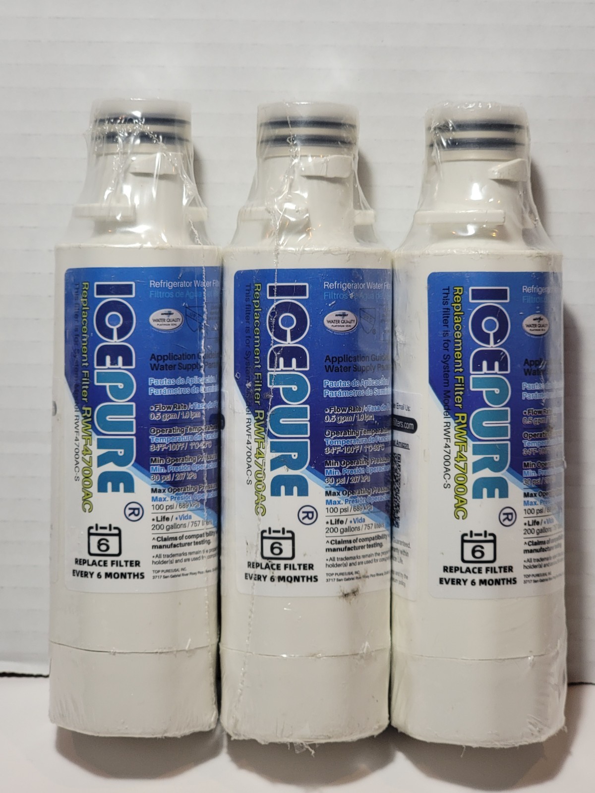 ICE PURE RWF4700AC Refrigerator Water & Ice 6 Month Replacement Filter (3 Pck)