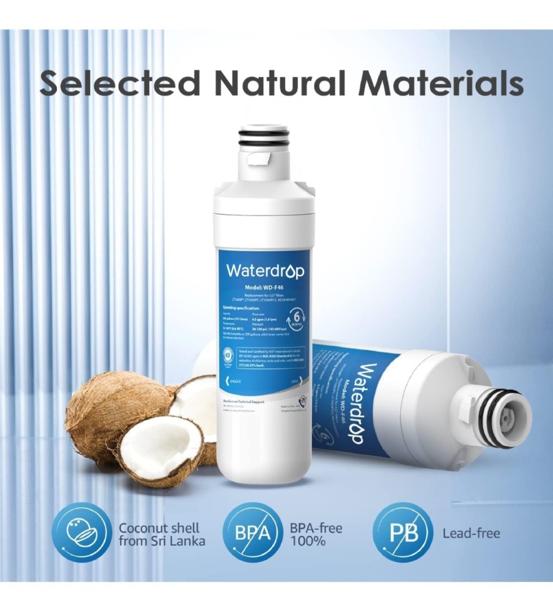 Waterdrop LT1000PC ADQ747935 Refrigerator Water Filter and Air Filter, Replaceme