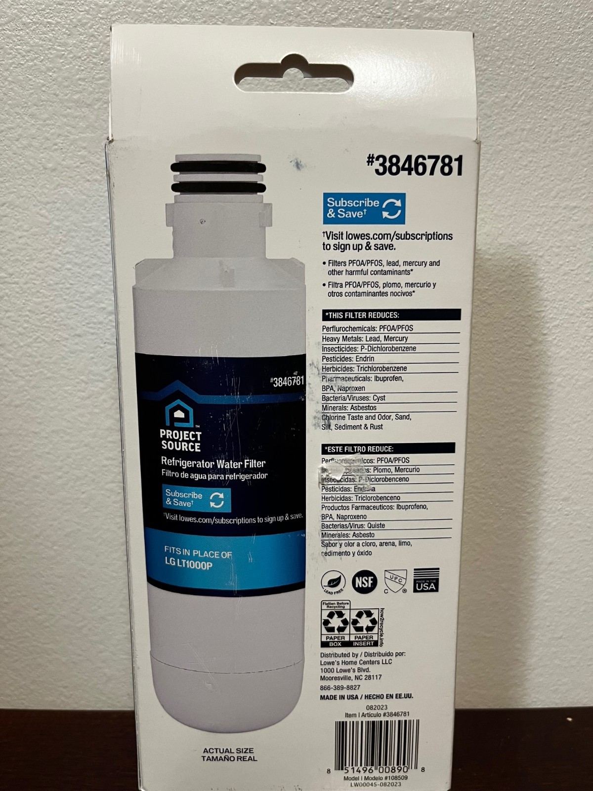 Refrigerator Water Filter Project Source Twist in L-5-2 Fits LG LT1000P 2-Pack