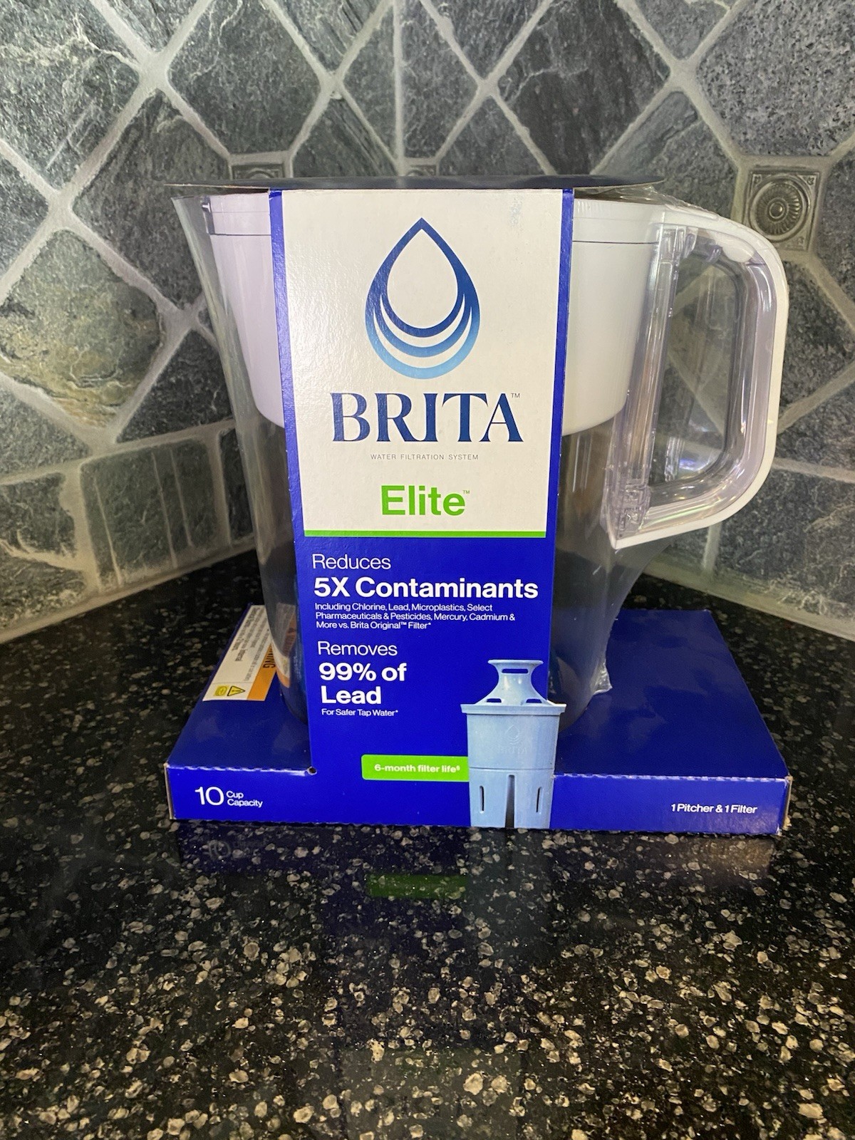 10 Cup Water Filter Pitcher Elite Reduces Lead BPA-Free Easy-Fill w/new filter!
