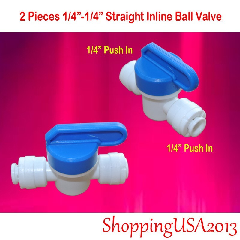 2 Pcs 1/4″-1/4 Inline Straight Ball Valve Push In Quick Connect RO Water Filter