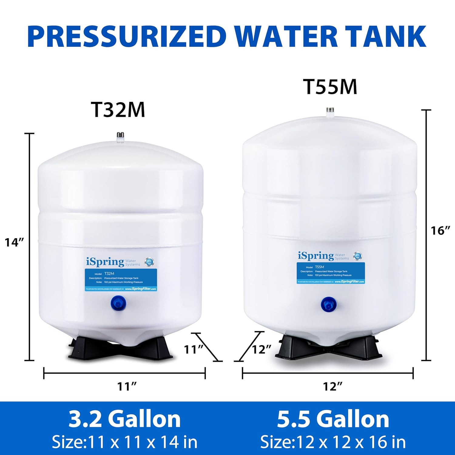 T32M Pressurized Water Storage Tank with Ball Valve for Reverse Osmosis RO Syste
