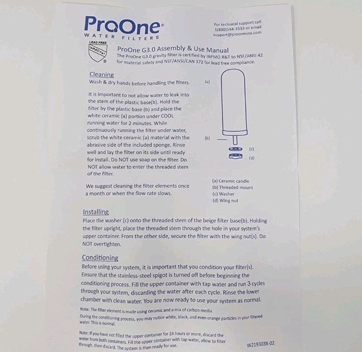 ProOne G3.0 7 Inch Ceramic Gravity Countertop Water Filter 3-Stage All-In-One