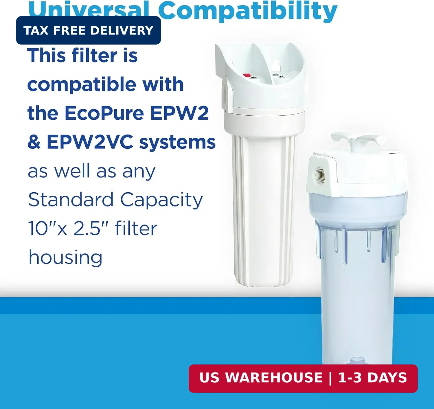 EcoPure EPW2P Pleated Universal Whole Home Water Filter 2-Pack – Fits Standard C