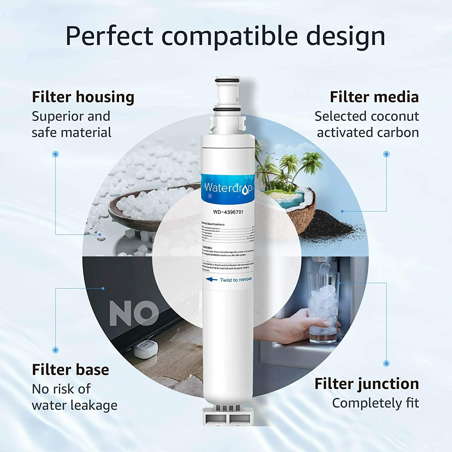 Waterdrop 4396701 Refrigerator Water Filter, Replacement for Kenmore 9915