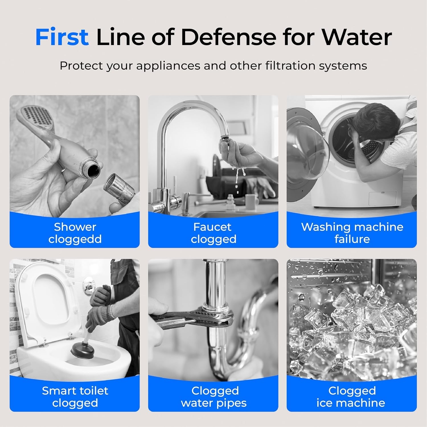 Waterdrop Spin Down Sediment Filter, Backwash Whole House System, 50μm+200μm