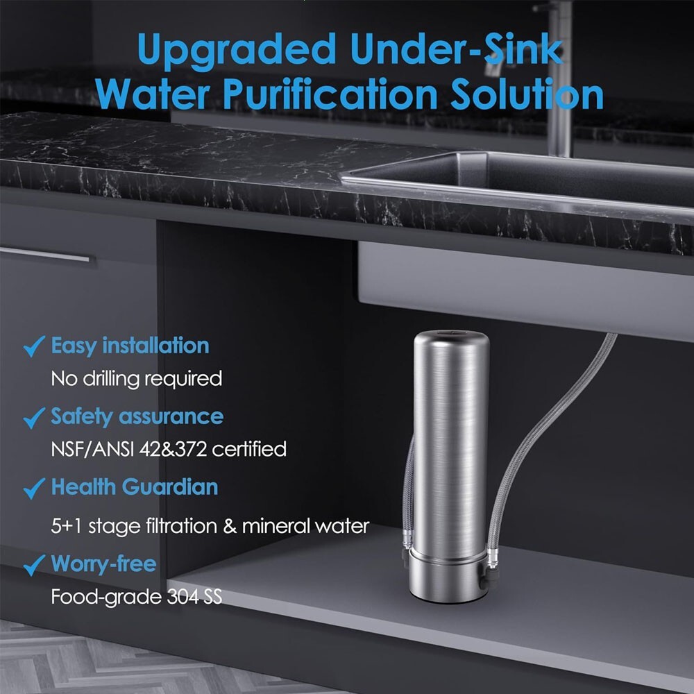 Sistema de Filtro de Agua Para Grifo Cocina Casa Acero Inoxidable 8000G Filtra