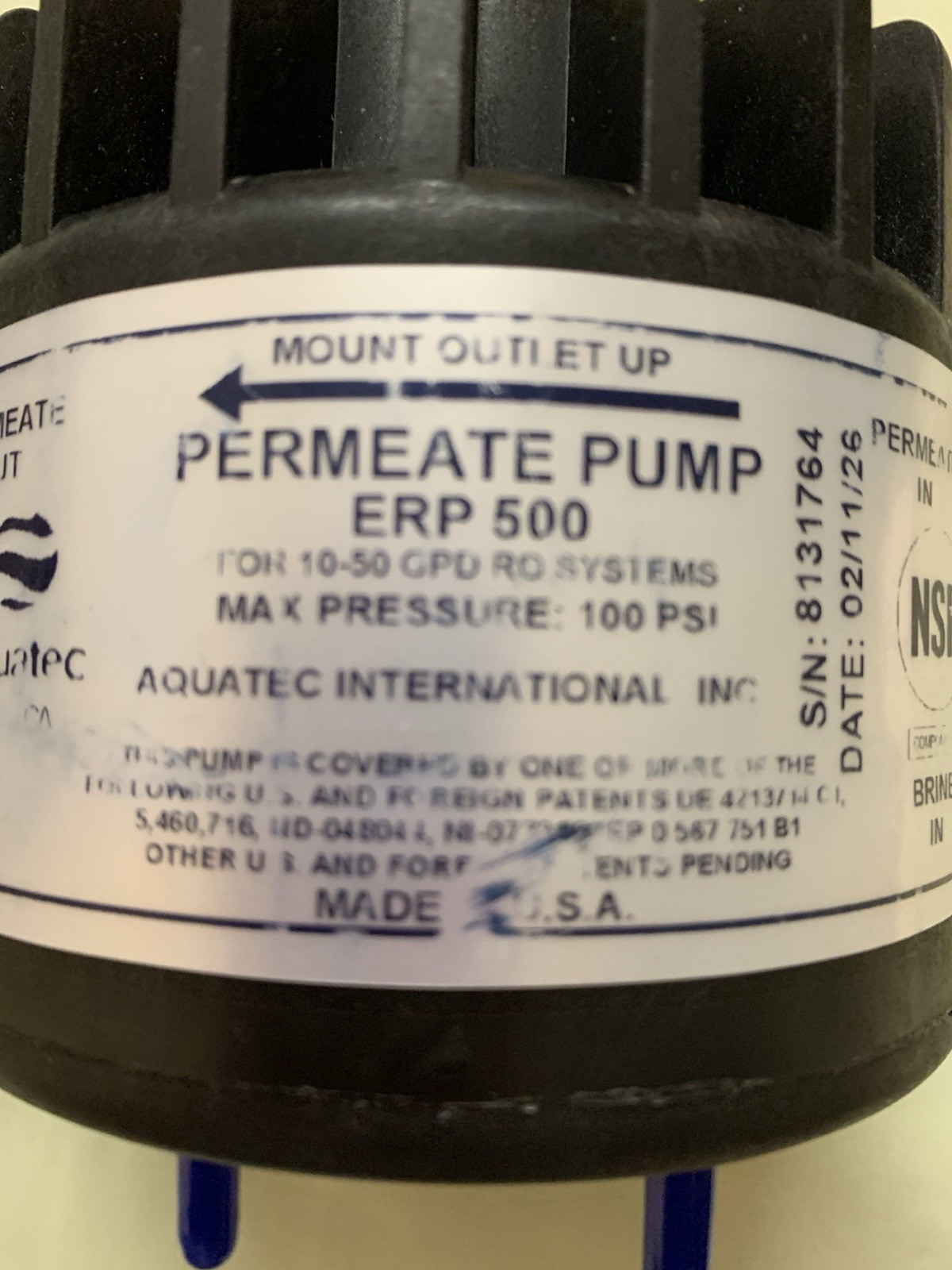 ERP 500 Permeate Pump for Reverse Osmosis Water Filter System Upgrade