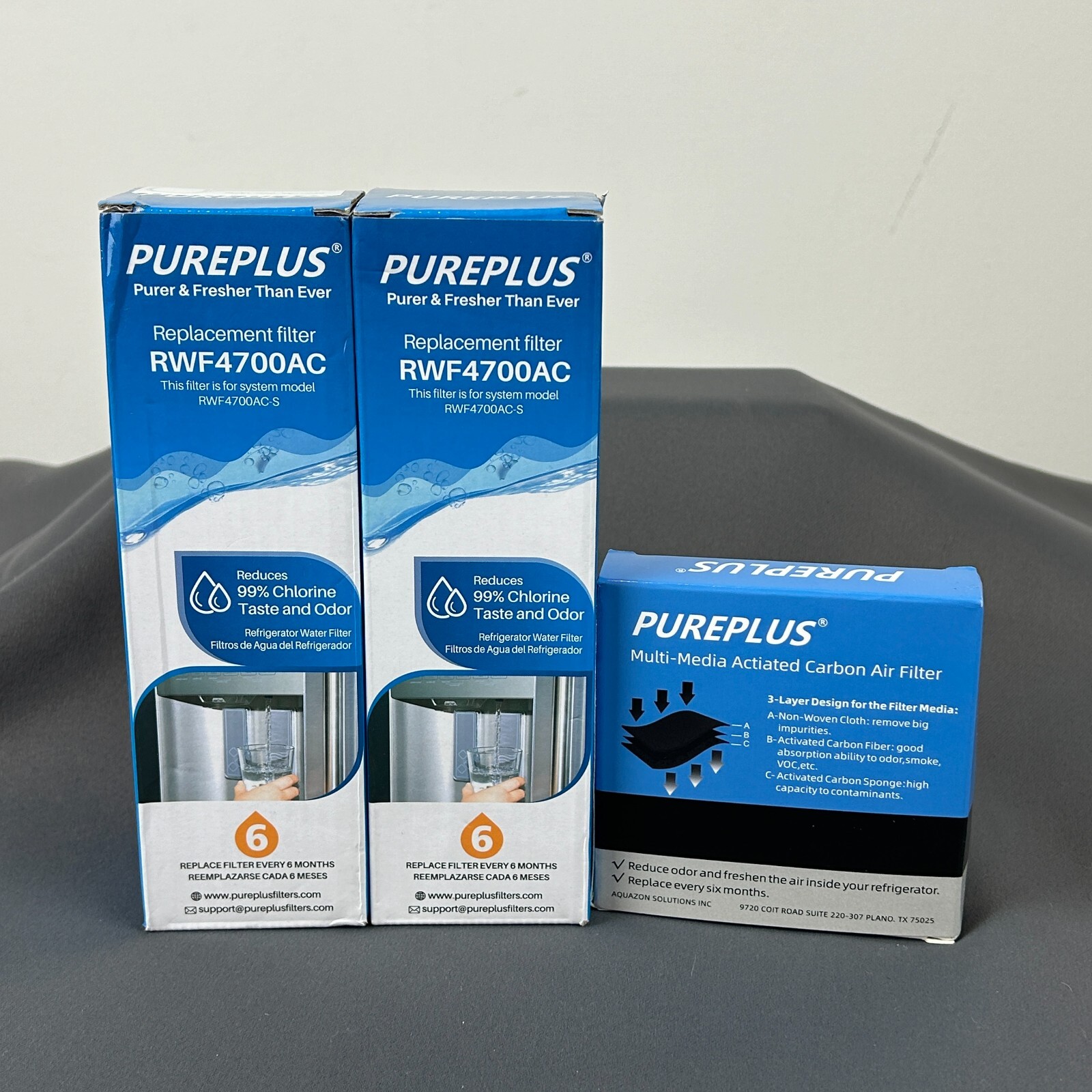 PurePlus RWF4700AC Water Filter 2 Pack And AF004 Carbon Air Filter 3 Pack