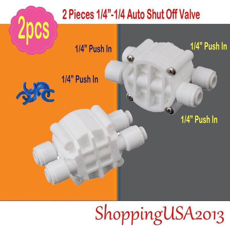 2 Pieces 1/4-1/4 Auto Shut Off Valve Quick Connect Push In Water Filter System