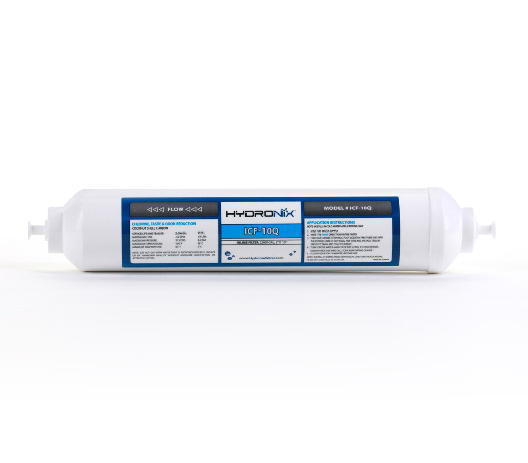 Inline RO Post Fridge Ice Coconut GAC Water Filter 2000 Gal, 1/4″ Quick Connect