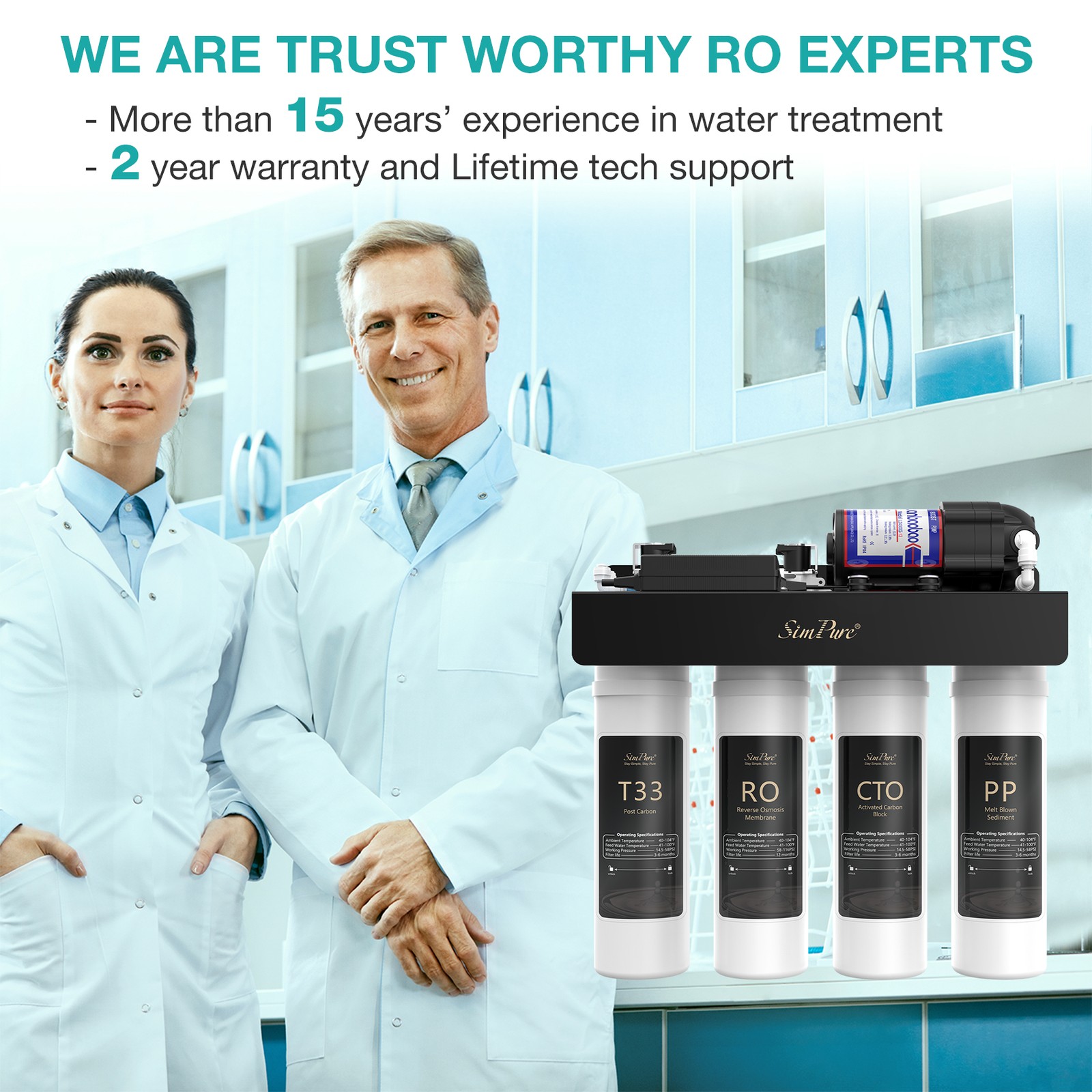 SimPure 8-Stage Tankless RO UV Reverse Osmosis System 400GPD Water Filter System