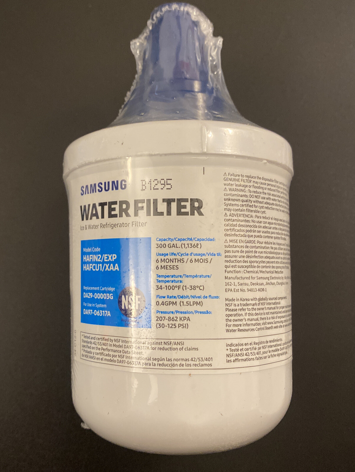 Samsung DA29-00003G Refrigerator Water Filter 300 Gallons Replacement