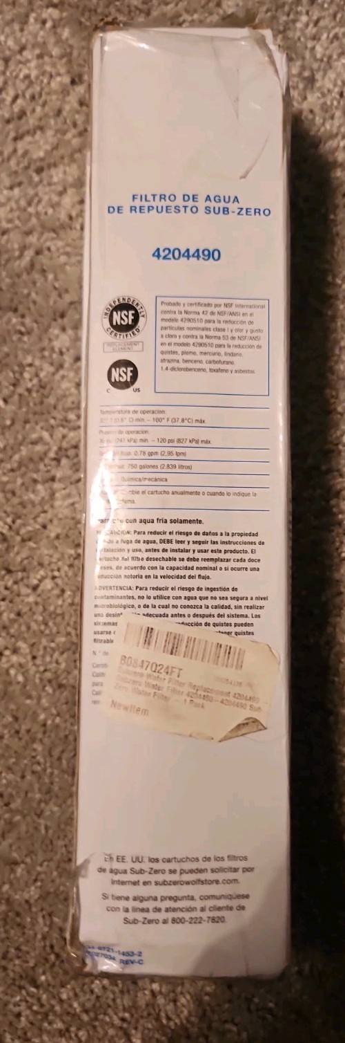1 PACK Sub-Zero 4204490 Refrigerator Water Filter – White New