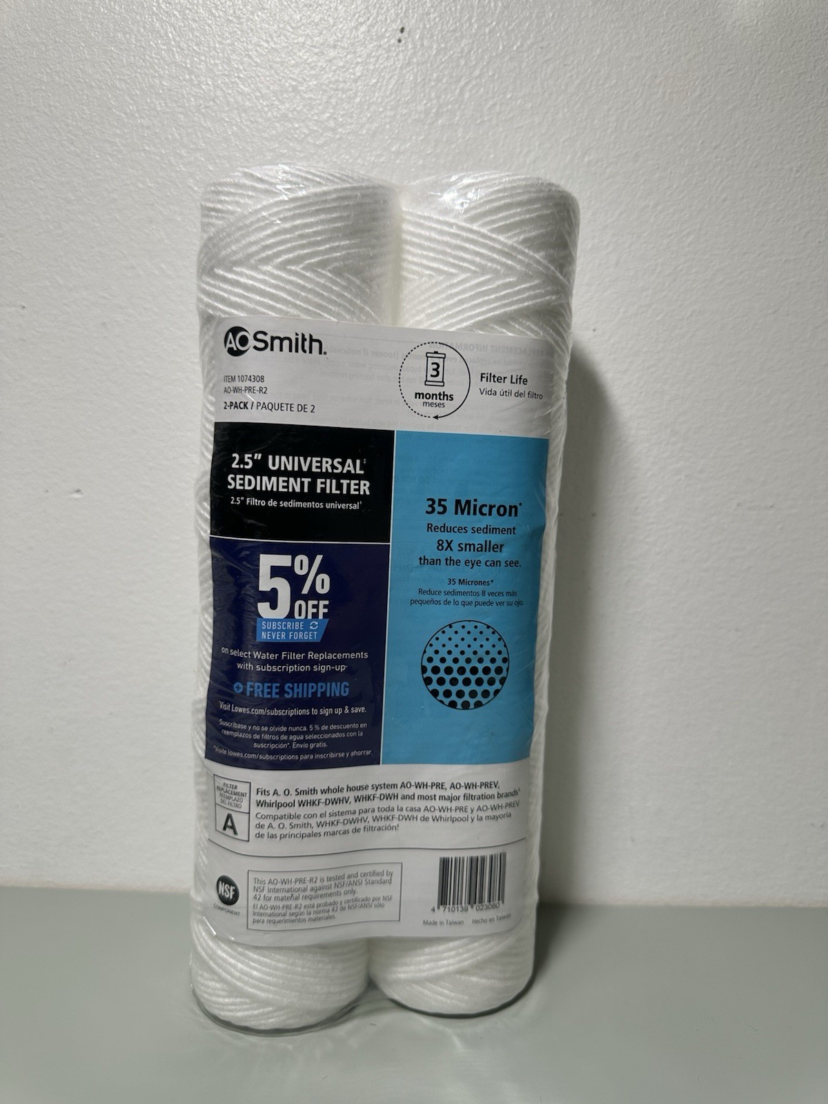 2 PK NEW- AO Smith 2 Pack AO-WH-PRE-R2 Universal Sediment Filter Item 1074308