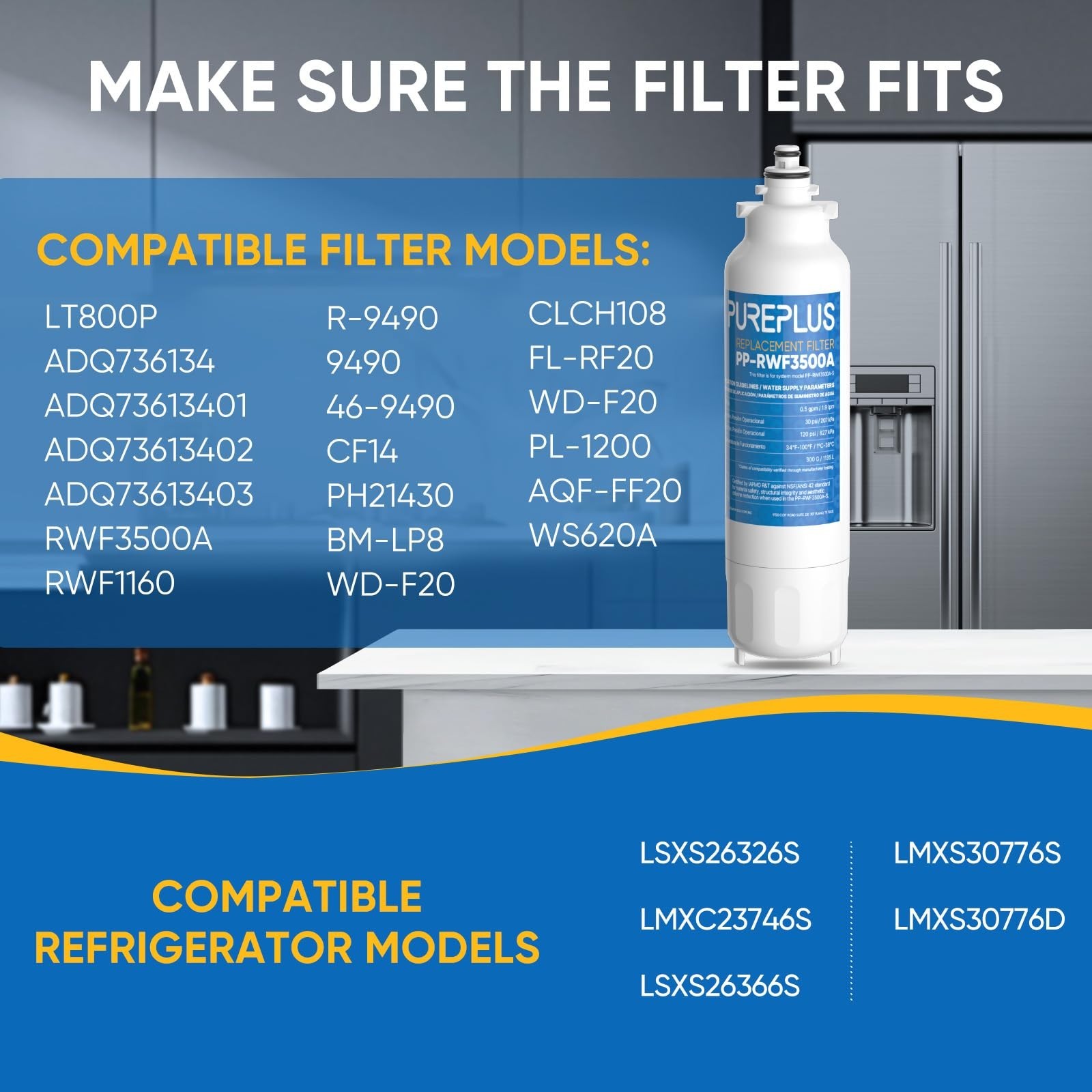 Refrigerator Water Filter & Air Filter Combo, Compatible with LG LT800P, ADQ7361
