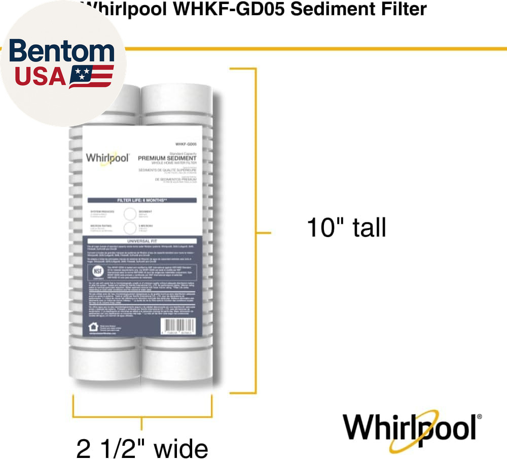10″ X 2.5″ Whole Home Standard Capacity Sediment Filters WHKF-GD05, 5 Micron, 6-